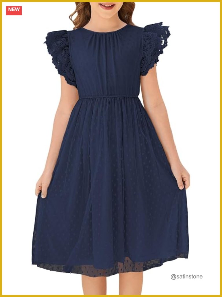 Girls Summer Polka Dot Lace Dress Flared A-Line Tulle Party